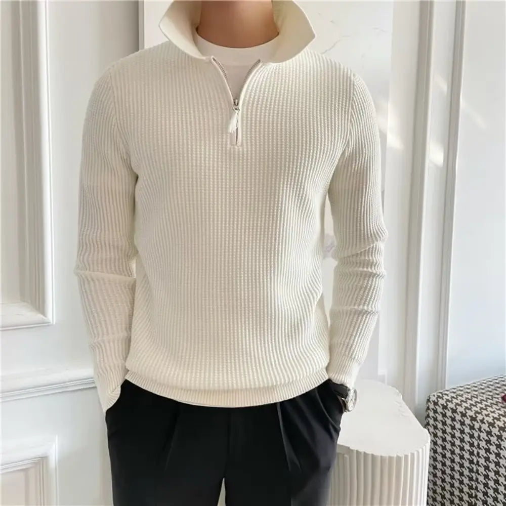 Men's All-match Solid Color Sweater Pullover Sweater - White & Black | Leisurewear | Old Money Classic Knit Prendersons
