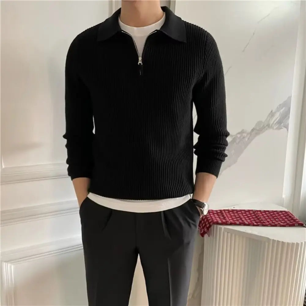 Men's All-match Solid Color Sweater Pullover Sweater - White & Black | Leisurewear | Old Money Classic Knit Prendersons