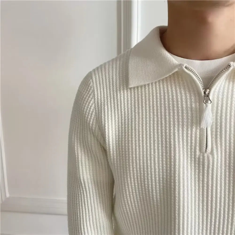 Men's All-match Solid Color Sweater Pullover Sweater - White & Black | Leisurewear | Old Money Classic Knit Prendersons