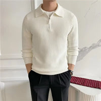 Men's All-match Solid Color Sweater Pullover Sweater - White & Black | Leisurewear | Old Money Classic Knit Prendersons