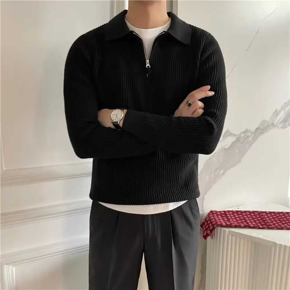 Men's All-match Solid Color Sweater Pullover Sweater - White & Black | Leisurewear | Old Money Classic Knit Prendersons