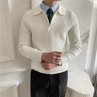 Men's All-match Solid Color Sweater Pullover Sweater - White & Black | Leisurewear | Old Money Classic Knit Prendersons