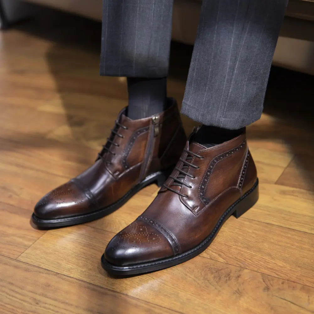 Regular Fit Leather Boots – Black | Business/Formal Mid-Top | Classic Chelsea Elegance