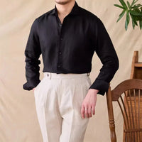 Men's Cotton Linen Casual Solid Color Long Sleeve Shirt Prendersons