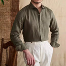 Men's Cotton Linen Casual Solid Color Long Sleeve Shirt Prendersons