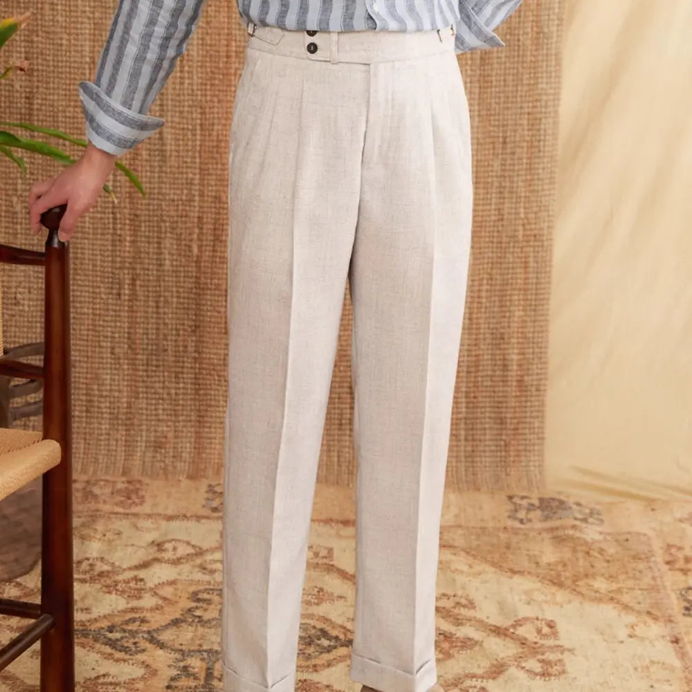 Men's Gentry Casual High waisted Trousers – Light Grey | Business Casual | Old Money Menswear