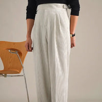 Men's High Waisted Vintage Corduroy Double Pleated Straight Leg Pants Prendersons