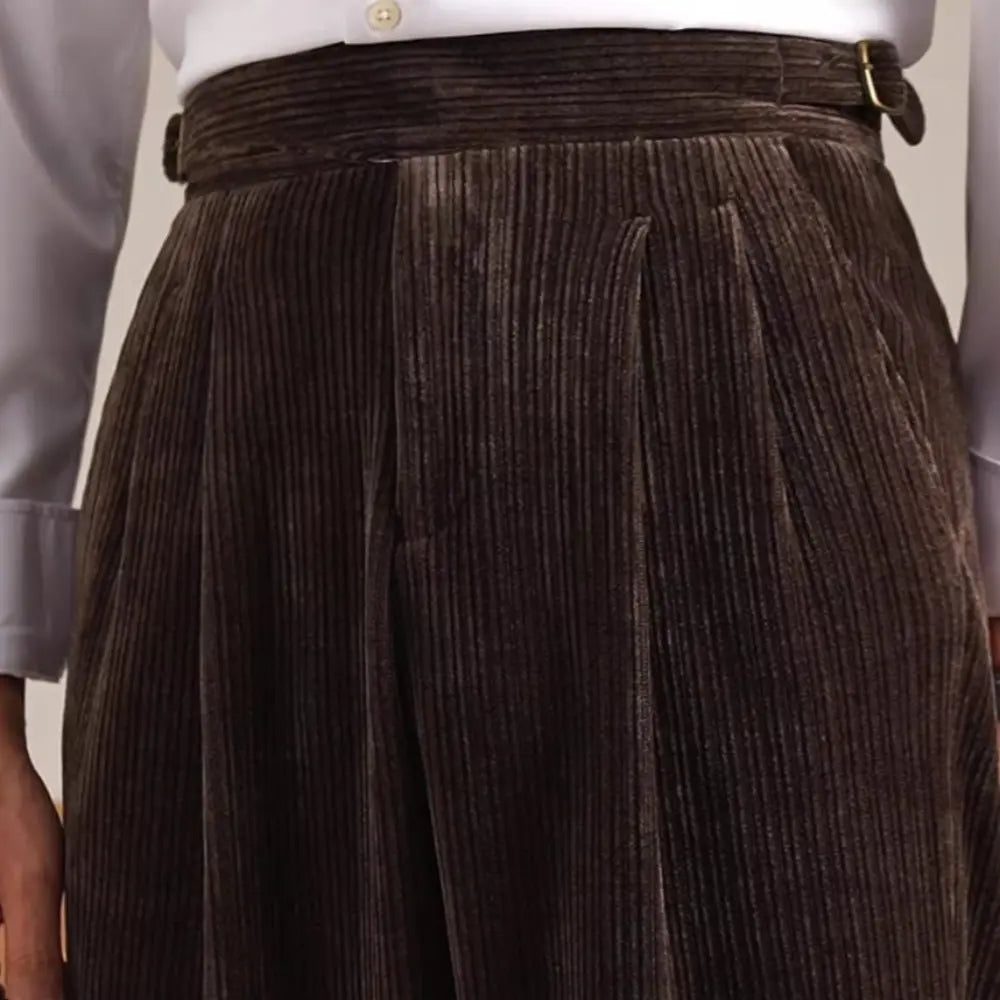 Men's High Waisted Vintage Corduroy Double Pleated Straight Leg Pants Prendersons
