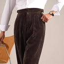 Men's High Waisted Vintage Corduroy Double Pleated Straight Leg Pants Prendersons