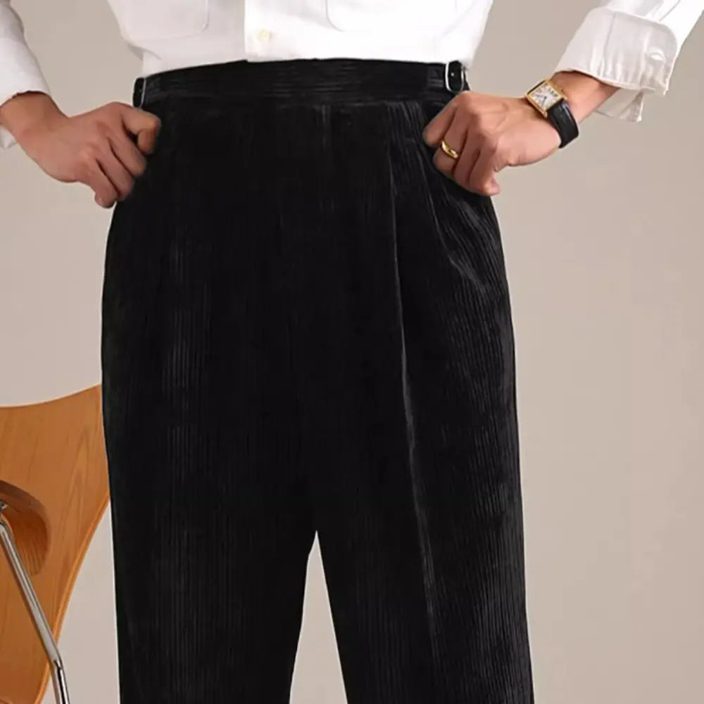 Men's High Waisted Vintage Corduroy Double Pleated Straight Leg Pants Prendersons