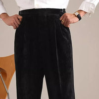 Men's High Waisted Vintage Corduroy Double Pleated Straight Leg Pants Prendersons