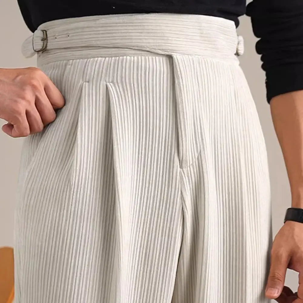 High Waist Double Pleated Pants – Coffee/Black | Vintage Casual | Old Money Menswear