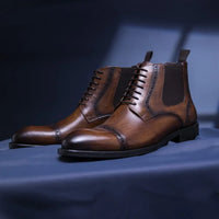 Men's Pointed Toe Retro Martin Boots Top Layer Cowhide Prendersons