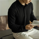 Slim Fit Long Sleeve Polo T Shirt – Gray, Black | Business Casual | Flocking Detail Prendersons