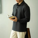 Slim Fit Long Sleeve Polo T Shirt – Gray, Black | Business Casual | Flocking Detail Prendersons