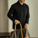 Slim Fit Long Sleeve Polo T Shirt – Gray, Black | Business Casual | Flocking Detail Prendersons
