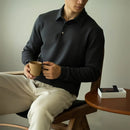 Slim Fit Long Sleeve Polo T Shirt – Gray, Black | Business Casual | Flocking Detail Prendersons