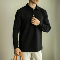 Slim Fit Long Sleeve Polo T Shirt – Gray, Black | Business Casual | Flocking Detail Prendersons