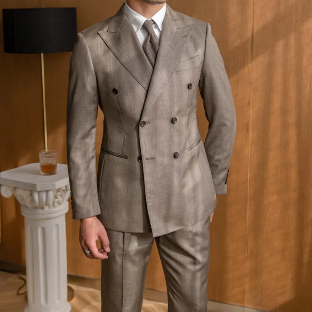 Men's Retro Elegant Double-breasted Fashion Business Suit – Brown | Banquet-Ready Style | Old Money Menswear