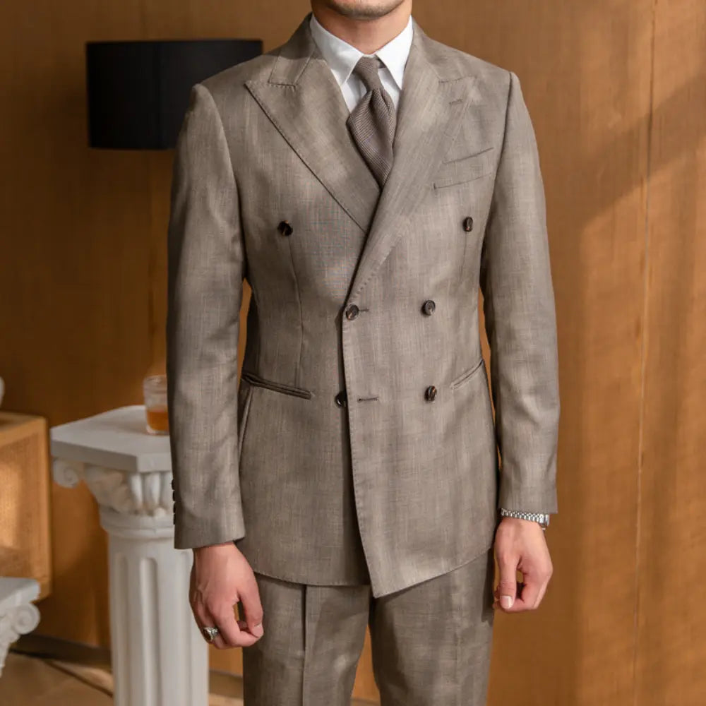 Men's Retro Elegant Double-breasted Fashion Business Suit – Brown | Banquet-Ready Style | Old Money Menswear