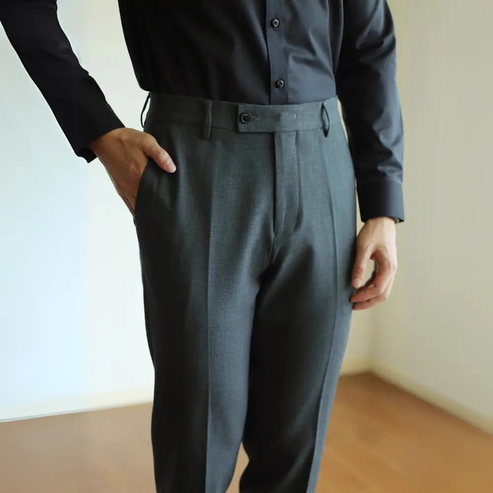 Men's Slim Fit Elastic Straight Commuter Trousers – Black/Grey | Business Wear | Smart Style
