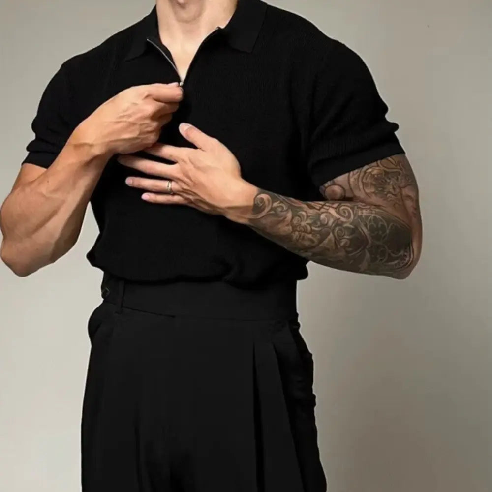 Men's breathable striped shirt - black