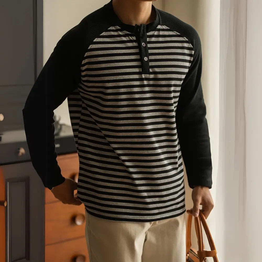 Loose Fit Long Sleeve Striped Shirt – Flower Dark Gray | Spring Leisure | Old Money Menswear