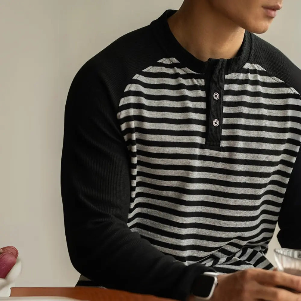 Loose Fit Long Sleeve Striped Shirt – Flower Dark Gray | Spring Leisure | Old Money Menswear Prendersons