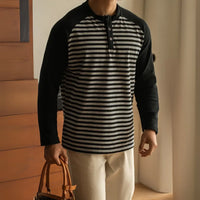 Loose Fit Long Sleeve Striped Shirt – Flower Dark Gray | Spring Leisure | Old Money Menswear Prendersons