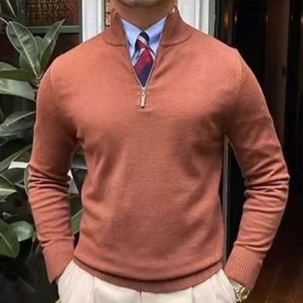 Men's Stand Collar Zipper Knitted Long Sleeve Sweater – Black, White & Brown | Old Money Menswear Prendersons