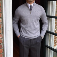 Men's Stand Collar Zipper Knitted Long Sleeve Sweater – Black, White & Brown | Old Money Menswear Prendersons