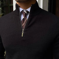 Men's Stand Collar Zipper Knitted Long Sleeve Sweater – Black, White & Brown | Old Money Menswear Prendersons