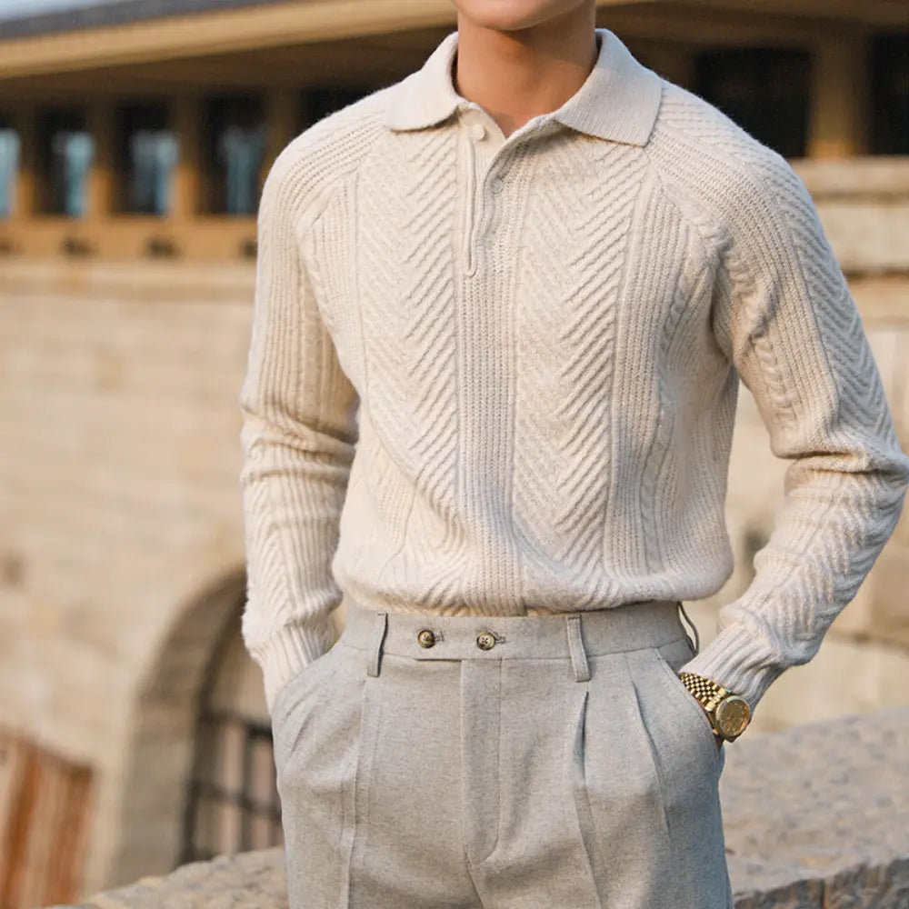 Regular Fit Thickened Men's Sweater – Apricot & Grey | Smart Winter Layer | Old Money Essentials