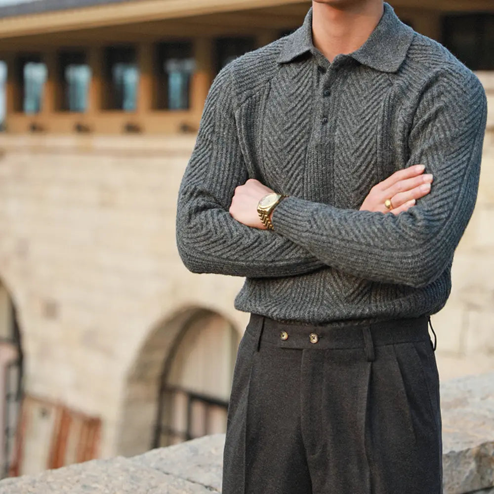 Regular Fit Thickened Men's Sweater – Apricot & Grey | Smart Winter Layer | Old Money Essentials Prendersons