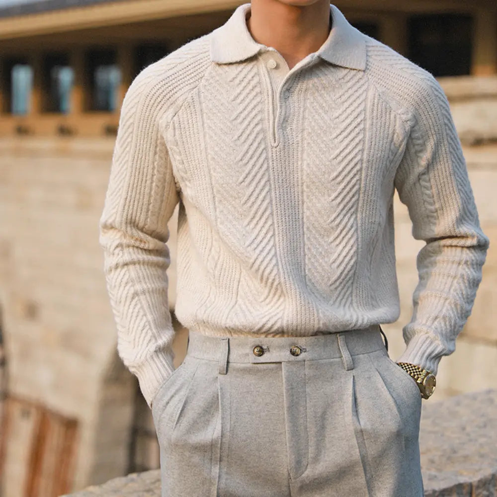 Regular Fit Thickened Men's Sweater – Apricot & Grey | Smart Winter Layer | Old Money Essentials