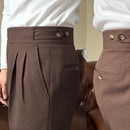Men's Versatile Italian Button Gorkha District High Waist Straight Drooping Trousers Prendersons