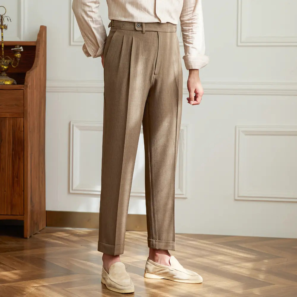 Straight Fit Striped Casual Pants – Khaki, Black, Grey | Everyday Versatility | Old Money Menswear