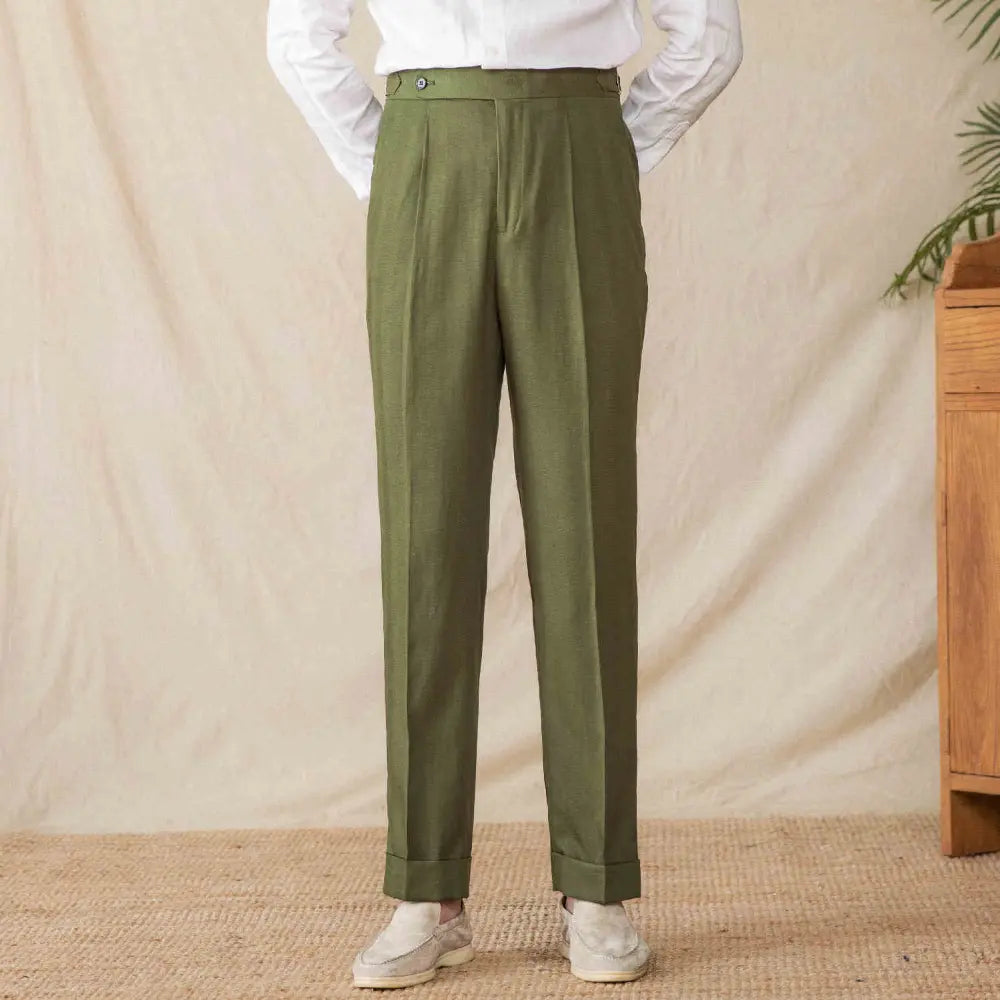 Straight Leg High Waist Pants – Army Green | Daily Ease | Old Money Menswear
