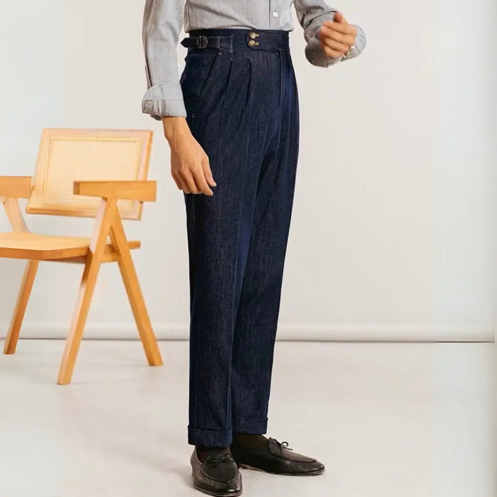 Tailored Fit Double Pleated Jeans Men– Blue | Weekend Leisure | Neapolitan Classic