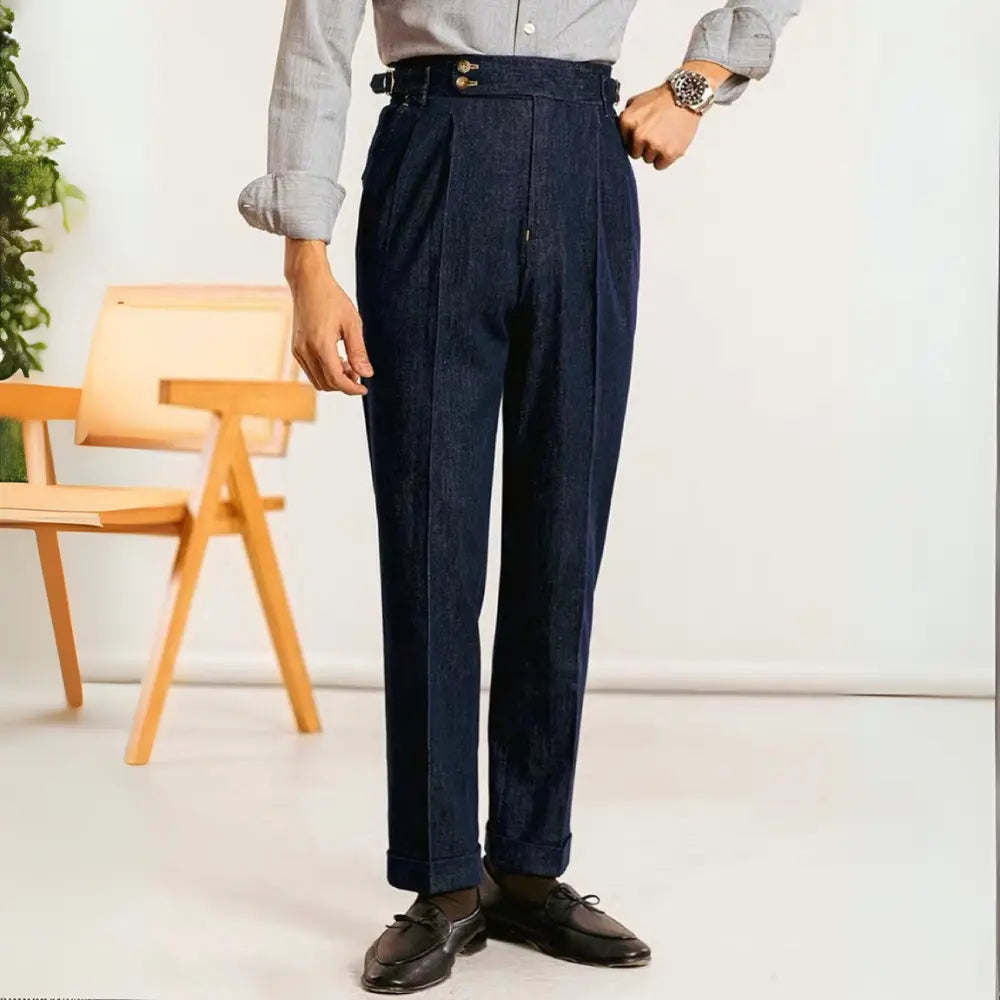 Tailored Fit Double Pleated Jeans Men– Blue | Weekend Leisure | Neapolitan Classic