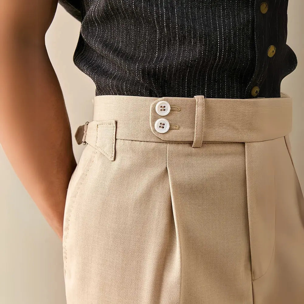 Skinny Fit Belted Suit Pants – Solid Colour | Business Leisure | Non-Iron Finish