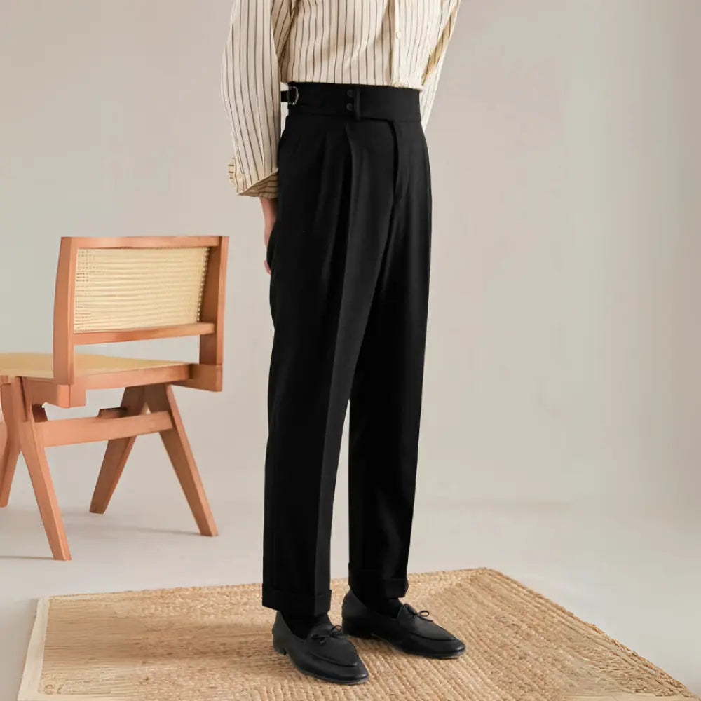 Straight Fit Draped Men's Casual Pants – Black/Khaki | Smart Leisure | Non-Iron Elegance