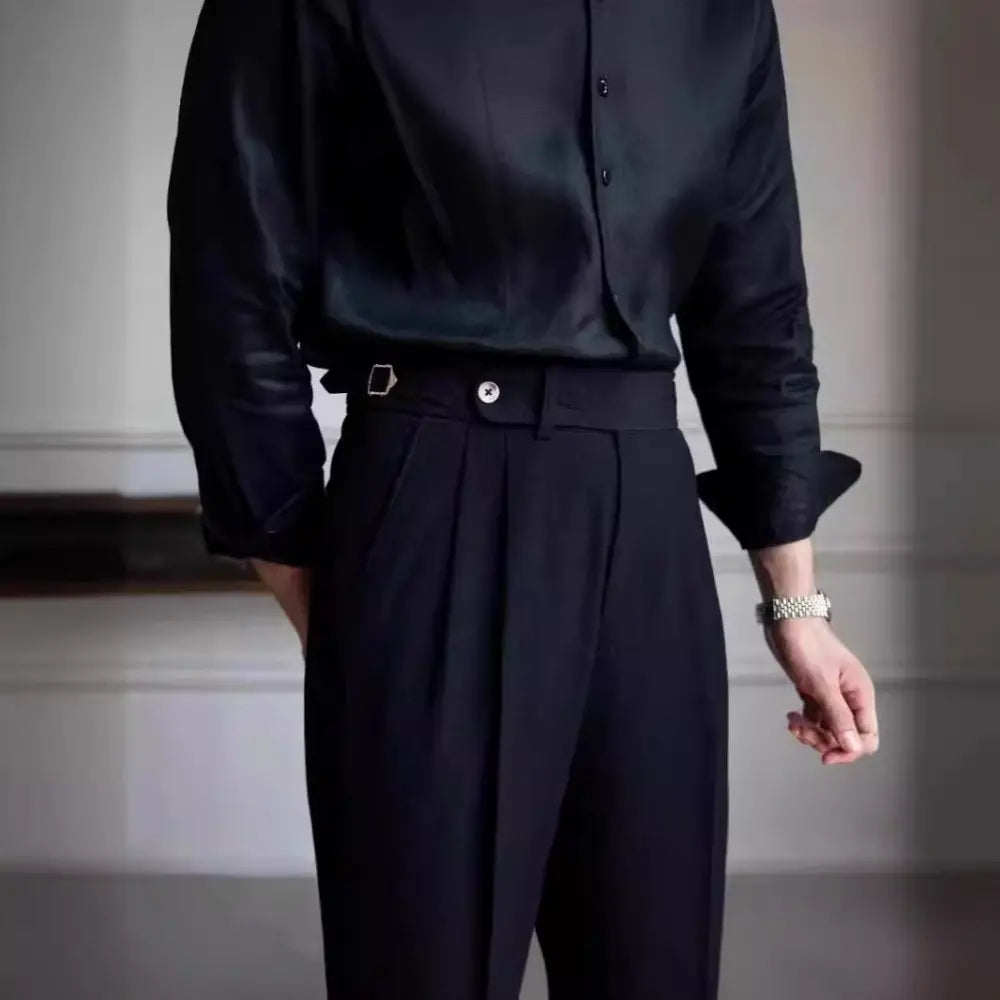 Tailored straight leg trousers - black