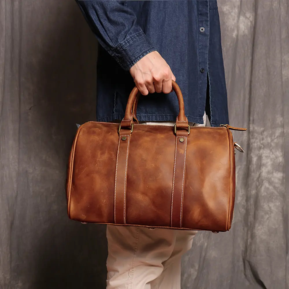 Original Retro Men's And Women's Handmade Leather Travel Bag – Brown | Retro Carry-On | Old Money Essential Prendersons