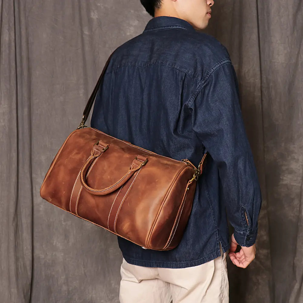 Original Retro Men's And Women's Handmade Leather Travel Bag – Brown | Retro Carry-On | Old Money Essential Prendersons