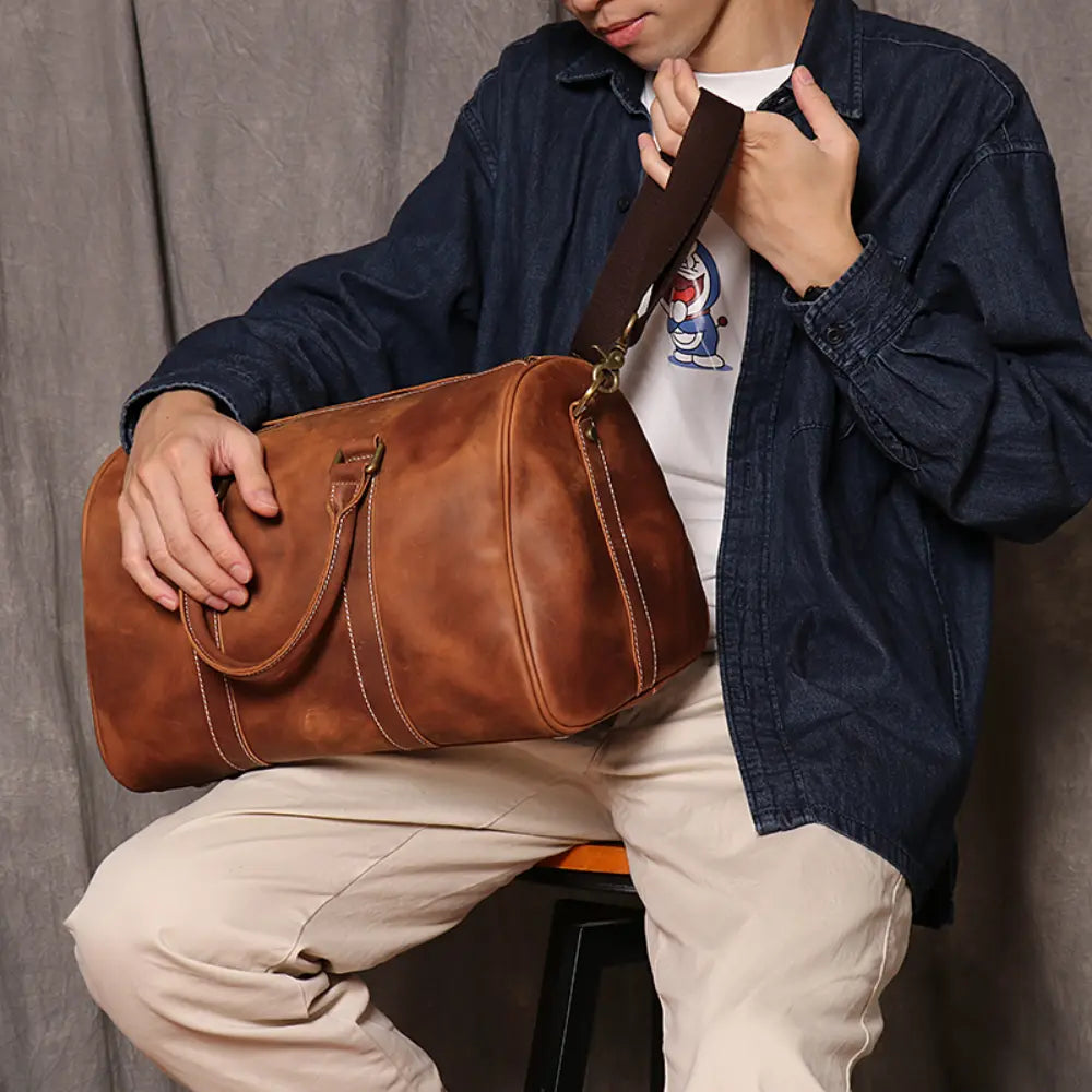 Original Retro Men's And Women's Handmade Leather Travel Bag – Brown | Retro Carry-On | Old Money Essential Prendersons