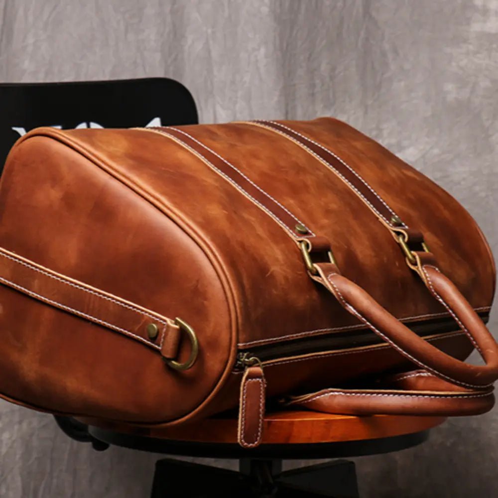 Original Retro Men's And Women's Handmade Leather Travel Bag – Brown | Retro Carry-On | Old Money Essential Prendersons