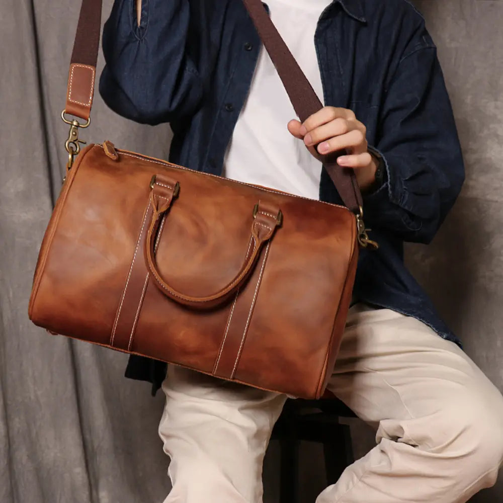 Original Retro Men's And Women's Handmade Leather Travel Bag – Brown | Retro Carry-On | Old Money Essential Prendersons