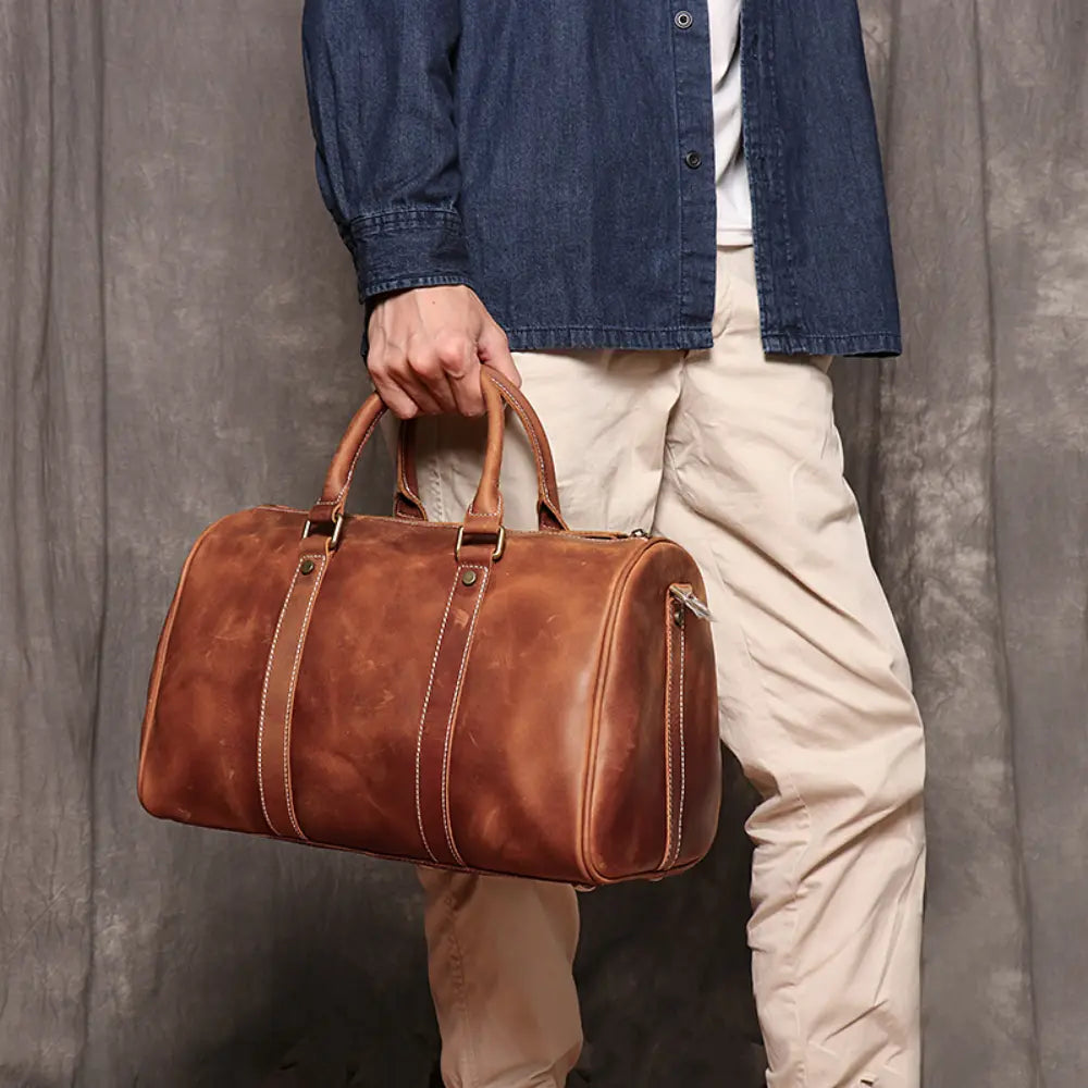Original Retro Men's And Women's Handmade Leather Travel Bag – Brown | Retro Carry-On | Old Money Essential Prendersons