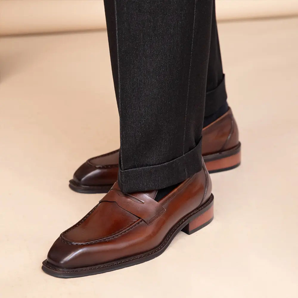 Classic Fit Leather Shoes For Men – Brown | Outdoor Casual | Square Toe Elegance